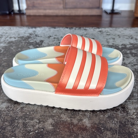 Unisex Adidas Orange/White/Blue Adilette Platform Slide Sandal Size 9 (M) 11 (W) - Picture 3 of 7